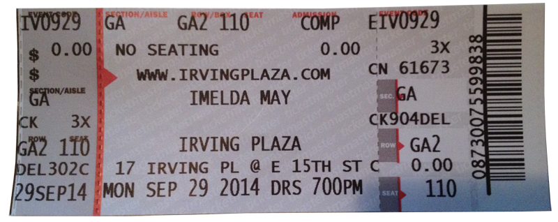 Imelda May ticket Irving Plaza Sept 2014