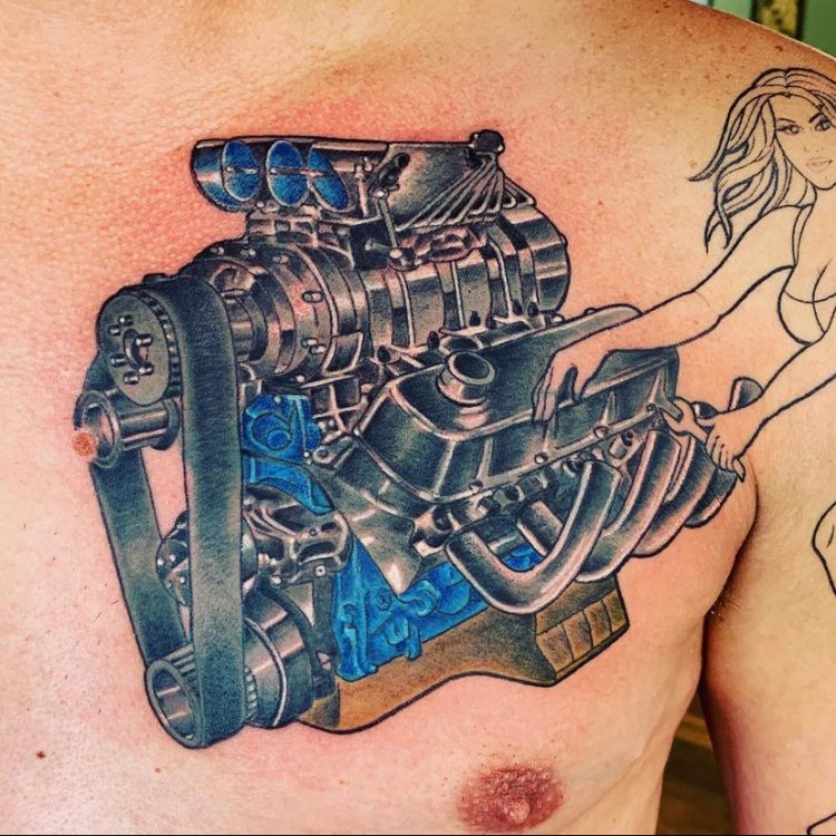 car engine cover-up tattoo after