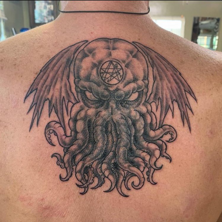 cthulhu cover-up tattoo in progress